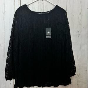 Adrianna Papell Women's Flowy Black Long Sleeve Lace Lined Blouse Sz S